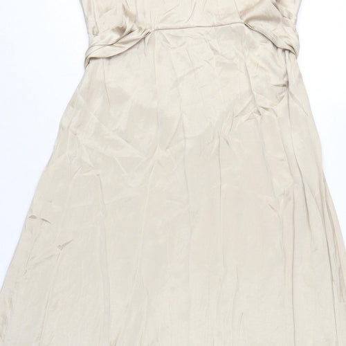 H&M Women Ivory UK 10 Long A-Line Sleeveless Belted Occasion Dress