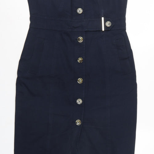 Karen Millen Women Blue UK 14 Pencil Knee Length Button Dress