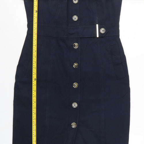 Karen Millen Women Blue UK 14 Pencil Knee Length Button Dress