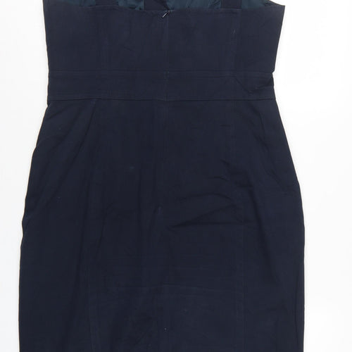Karen Millen Women Blue UK 14 Pencil Knee Length Button Dress