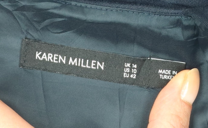 Karen Millen Women Blue UK 14 Pencil Knee Length Button Dress