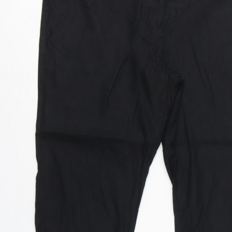 M&S Women Black Size 16 Linen Blend Tapered Smart Trousers