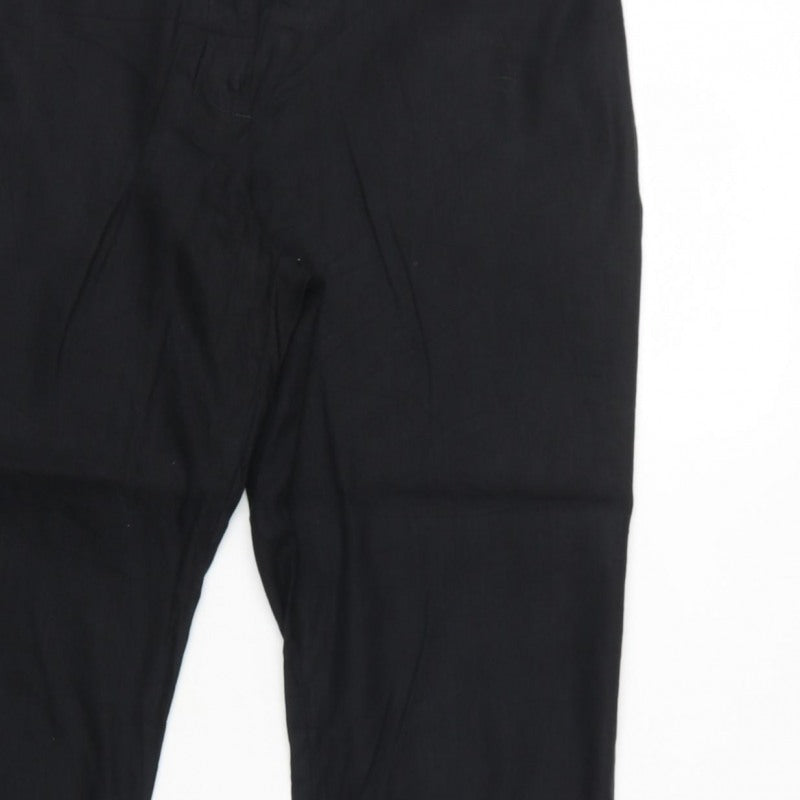 M&S Women Black Size 16 Linen Blend Tapered Smart Trousers