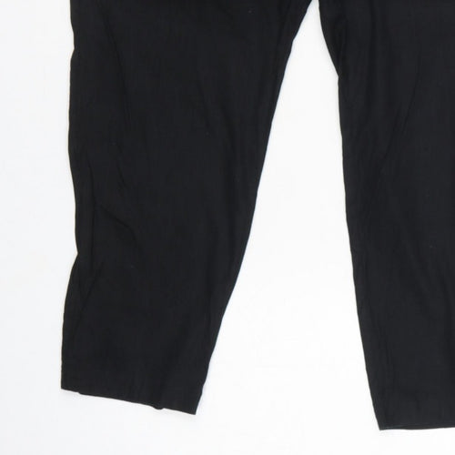 M&S Women Black Size 16 Linen Blend Tapered Smart Trousers