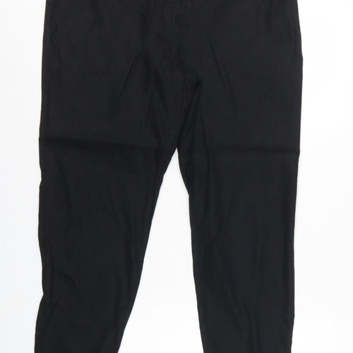 M&S Women Black Size 16 Linen Blend Tapered Smart Trousers