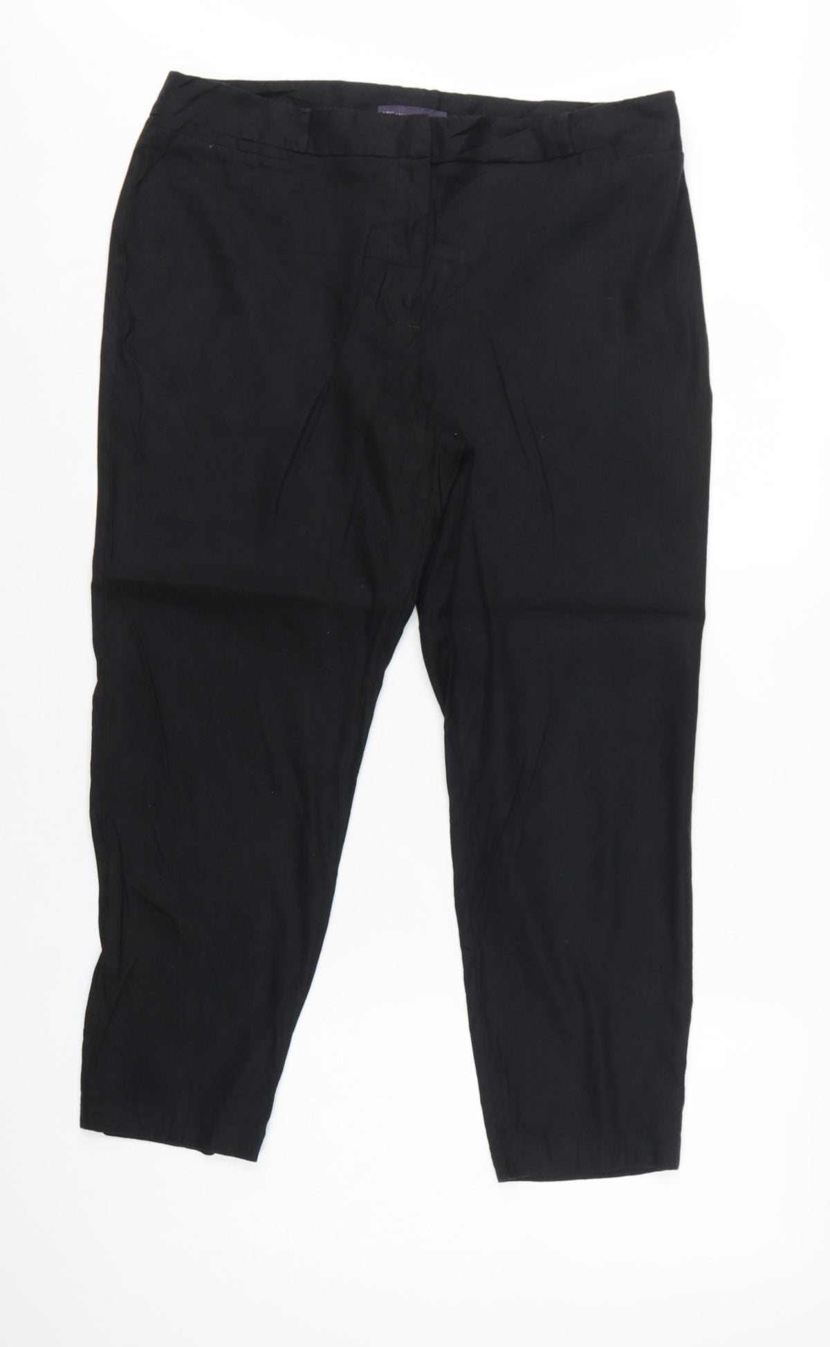 M&S Women Black Size 16 Linen Blend Tapered Smart Trousers