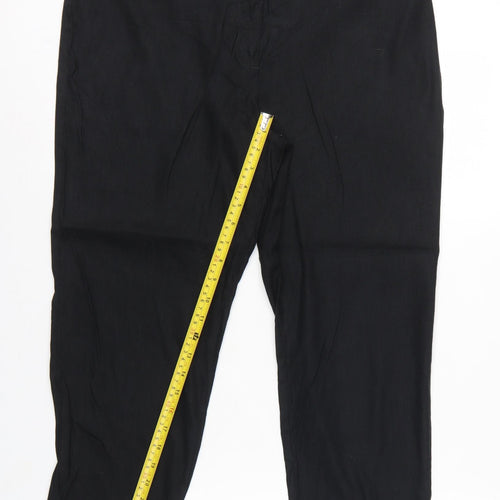 M&S Women Black Size 16 Linen Blend Tapered Smart Trousers