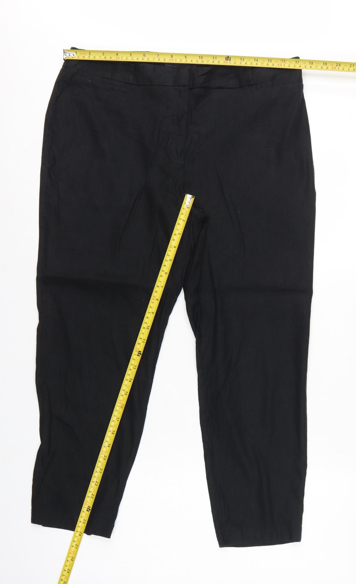 M&S Women Black Size 16 Linen Blend Tapered Smart Trousers