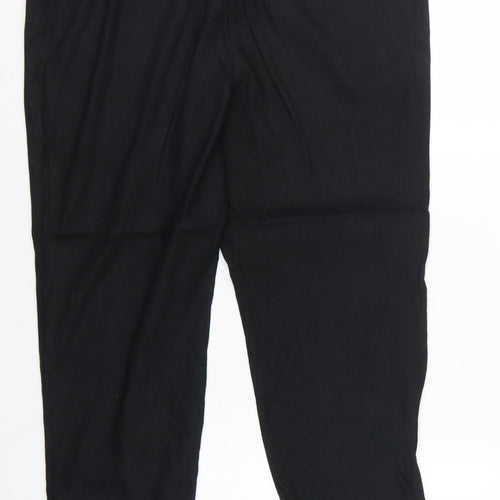 M&S Women Black Size 16 Linen Blend Tapered Smart Trousers