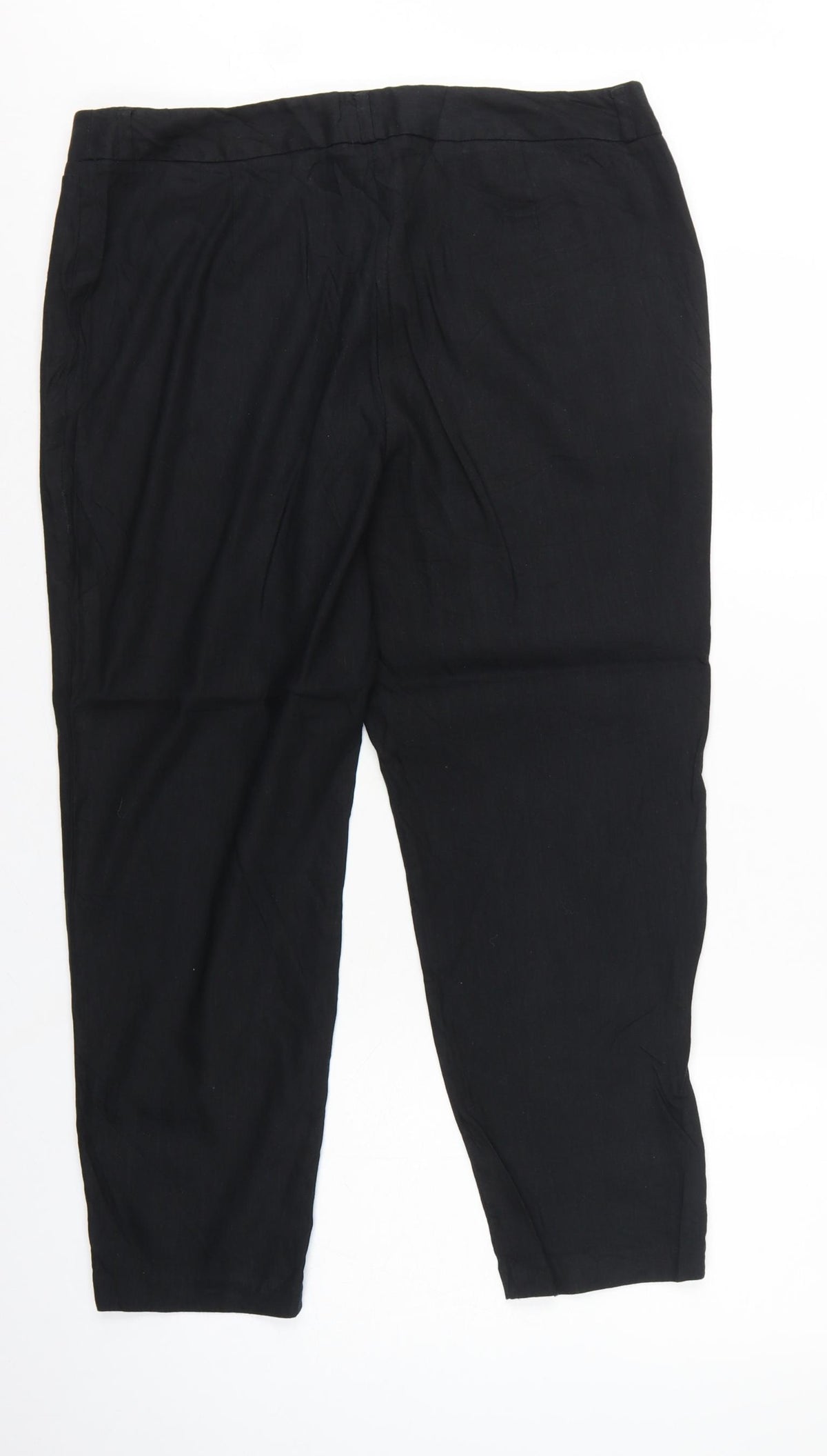 M&S Women Black Size 16 Linen Blend Tapered Smart Trousers