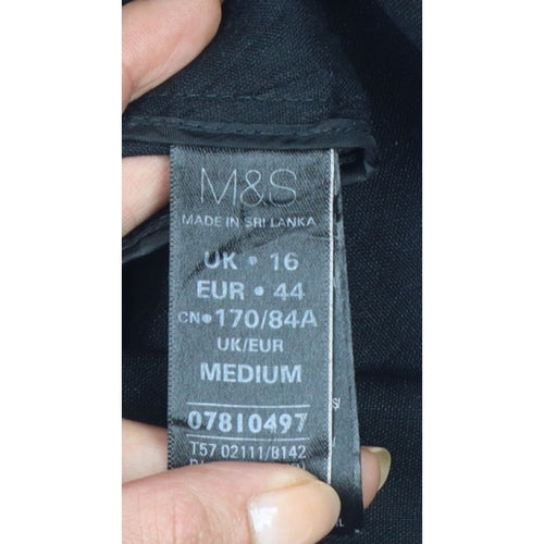 M&S Women Black Size 16 Linen Blend Tapered Smart Trousers