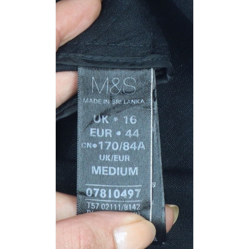 M&S Women Black Size 16 Linen Blend Tapered Smart Trousers