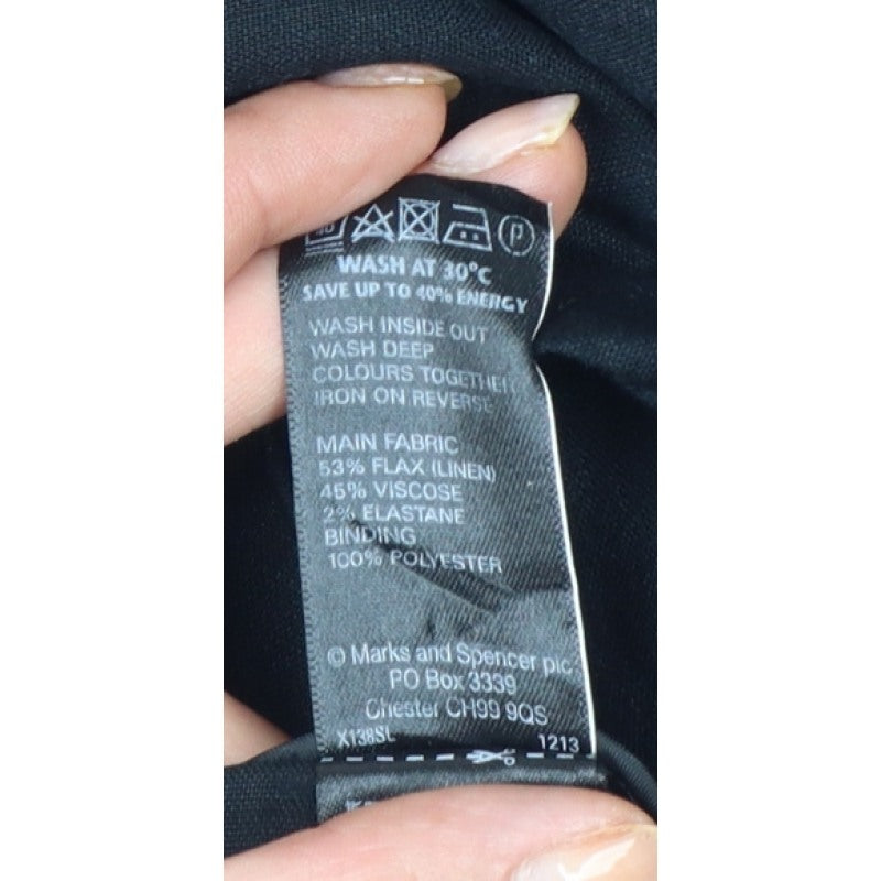 M&S Women Black Size 16 Linen Blend Tapered Smart Trousers