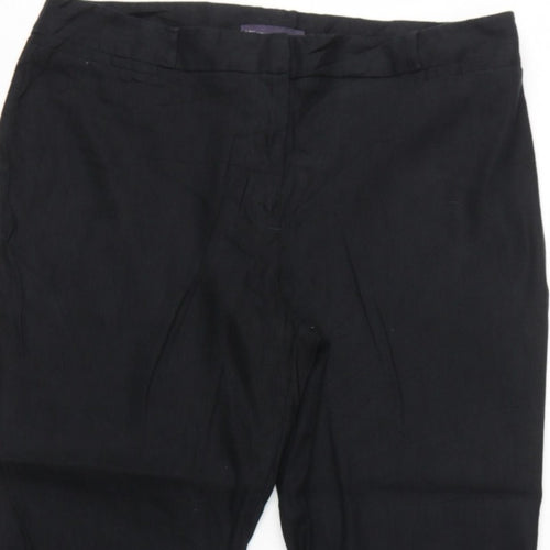 M&S Women Black Size 16 Linen Blend Tapered Smart Trousers