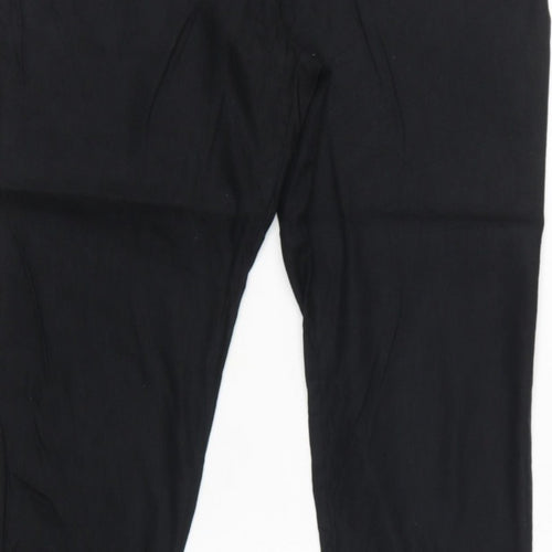 M&S Women Black Size 16 Linen Blend Tapered Smart Trousers