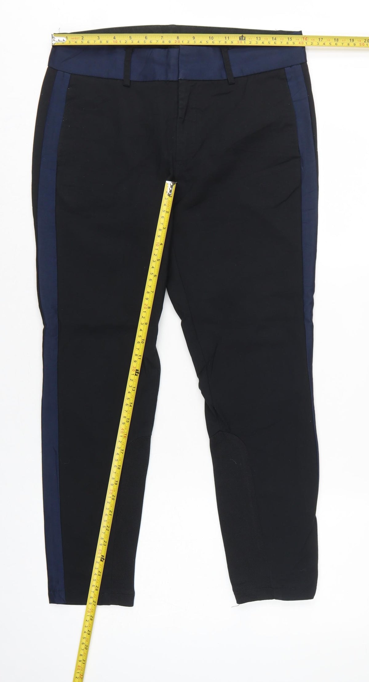 NÜMPH Women’s Black Navy Contrast Stripe Tapered Dress Trousers UK 10
