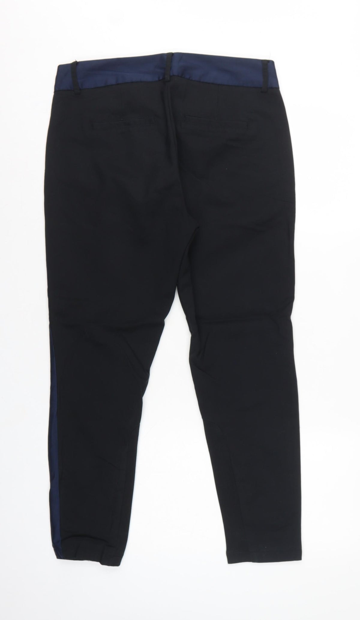 NÜMPH Women’s Black Navy Contrast Stripe Tapered Dress Trousers UK 10