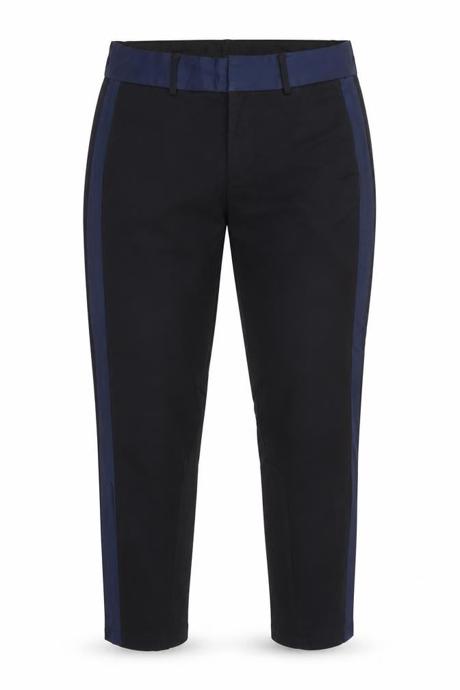 NÜMPH Women’s Black Navy Contrast Stripe Tapered Dress Trousers UK 10
