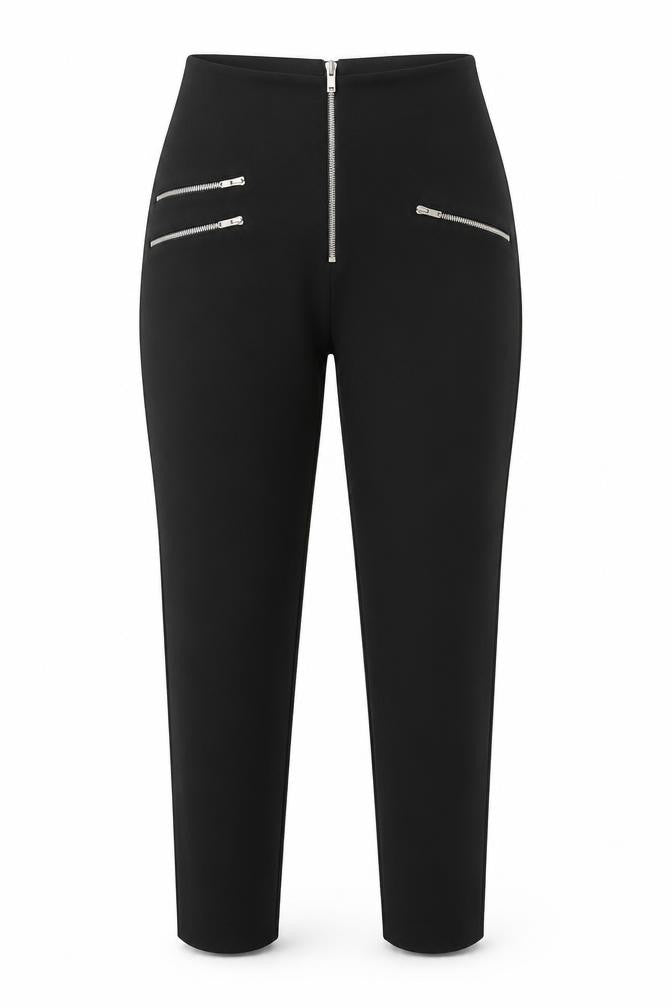 Zara Woman Black M High Rise Straight Zip Detail Trousers