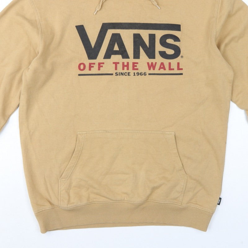Vans Men’s Beige M Pullover Hoodie Logo Graphic Print Fleece
