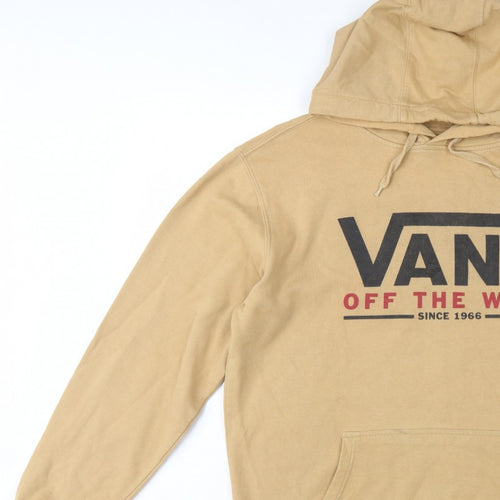 Vans Men’s Beige M Pullover Hoodie Logo Graphic Print Fleece