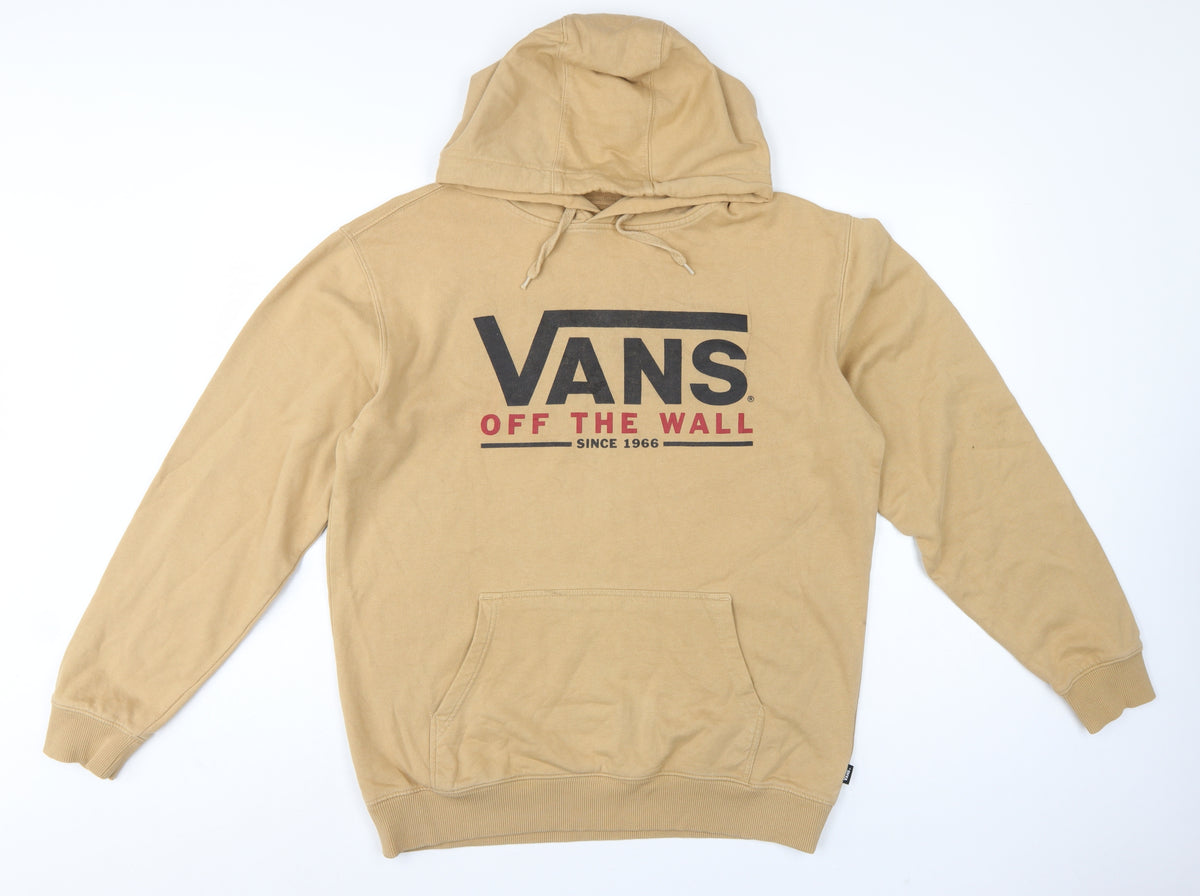 Vans Men’s Beige M Pullover Hoodie Logo Graphic Print Fleece