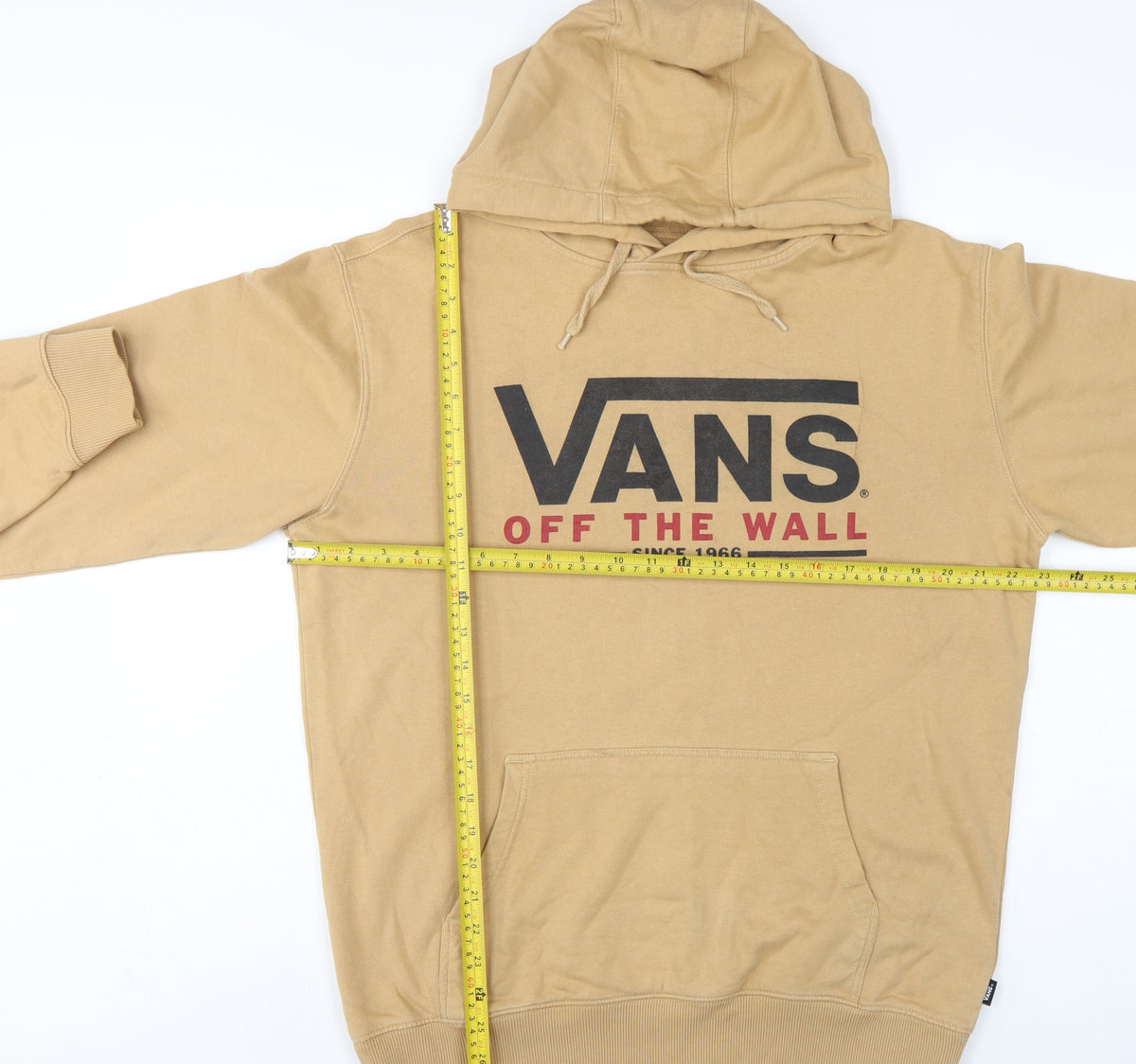 Vans Men’s Beige M Pullover Hoodie Logo Graphic Print Fleece