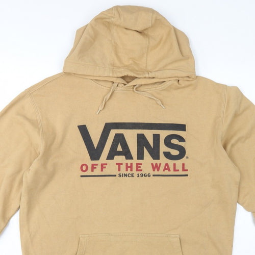 Vans Men’s Beige M Pullover Hoodie Logo Graphic Print Fleece