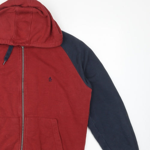 Penguin Mens Red Blue XL Full Zip Hooded Fleece Hoodie Logo