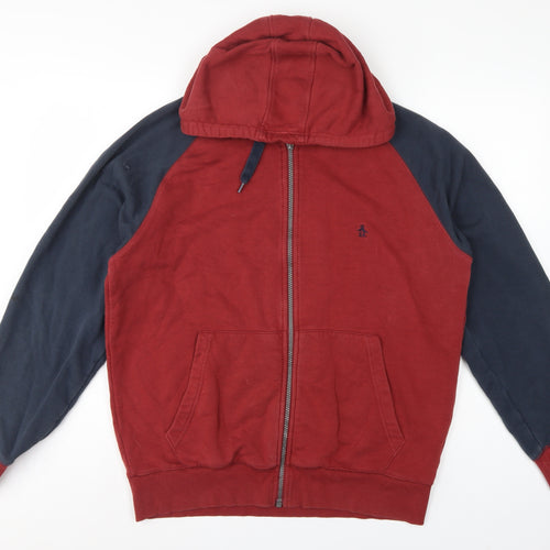 Penguin Mens Red Blue XL Full Zip Hooded Fleece Hoodie Logo