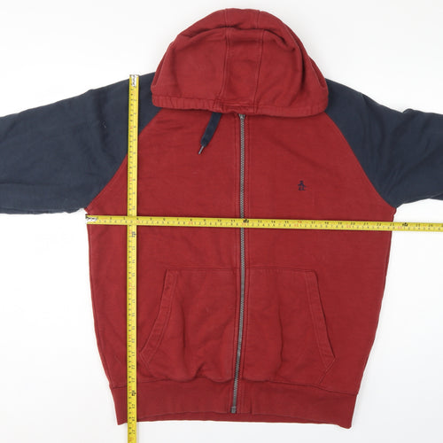 Penguin Mens Red Blue XL Full Zip Hooded Fleece Hoodie Logo