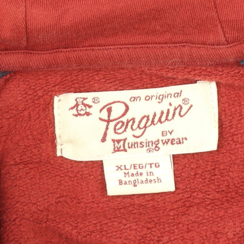 Penguin Mens Red Blue XL Full Zip Hooded Fleece Hoodie Logo