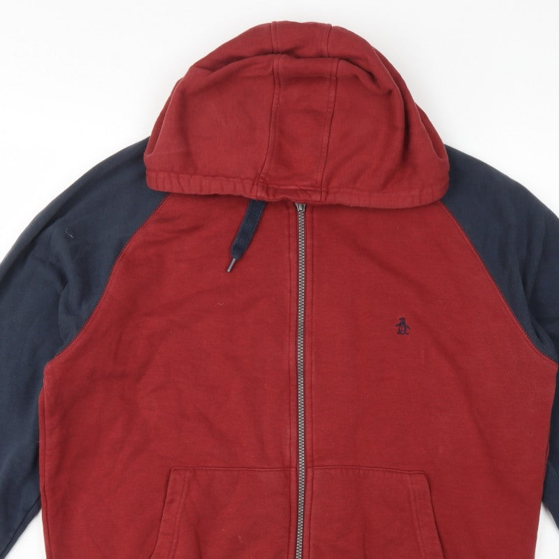 Penguin Mens Red Blue XL Full Zip Hooded Fleece Hoodie Logo