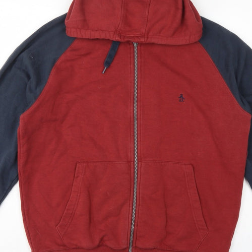 Penguin Mens Red Blue XL Full Zip Hooded Fleece Hoodie Logo