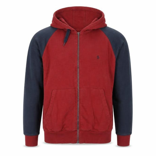 Penguin Mens Red Blue XL Full Zip Hooded Fleece Hoodie Logo
