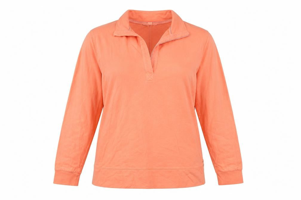 Front view of White Stuff Women Orange UK 14 Pullover Quarter Zip Cotton Sweatshirt