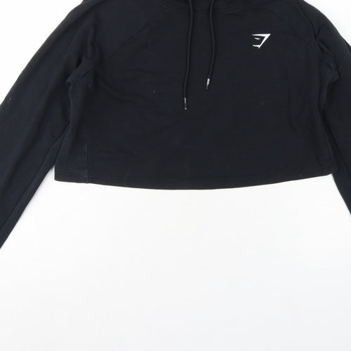 Gymshark Women Black L Pullover Hoodie Logo Raglan Gym Training