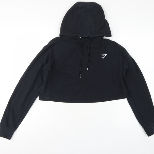Gymshark Women Black L Pullover Hoodie Logo Raglan Gym Training