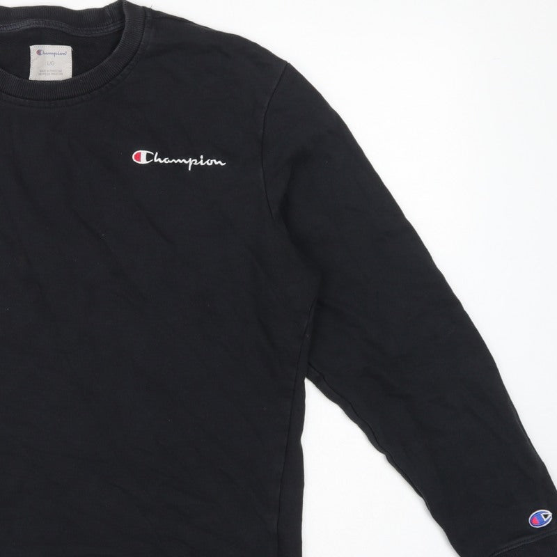 Champion Men Black L Crew Neck Pullover Sweatshirt Embroidered Logo