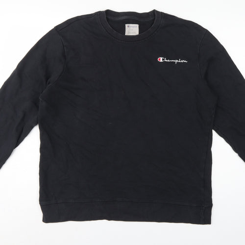 Champion Men Black L Crew Neck Pullover Sweatshirt Embroidered Logo