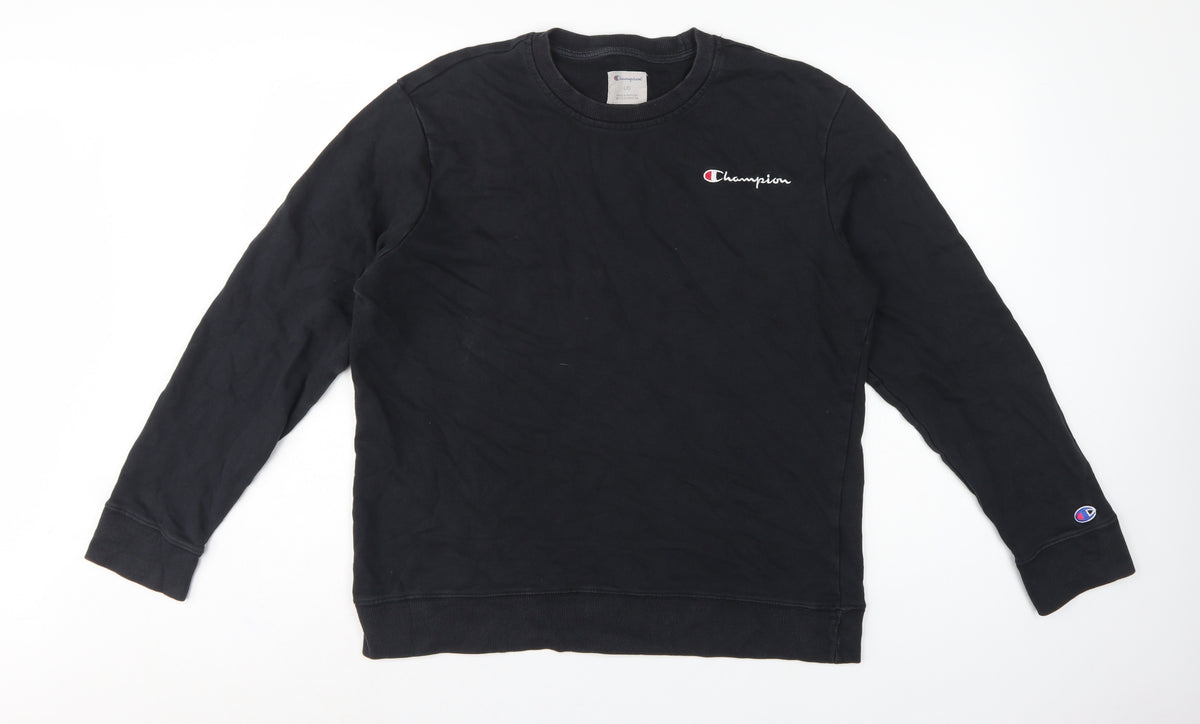 Champion Men Black L Crew Neck Pullover Sweatshirt Embroidered Logo