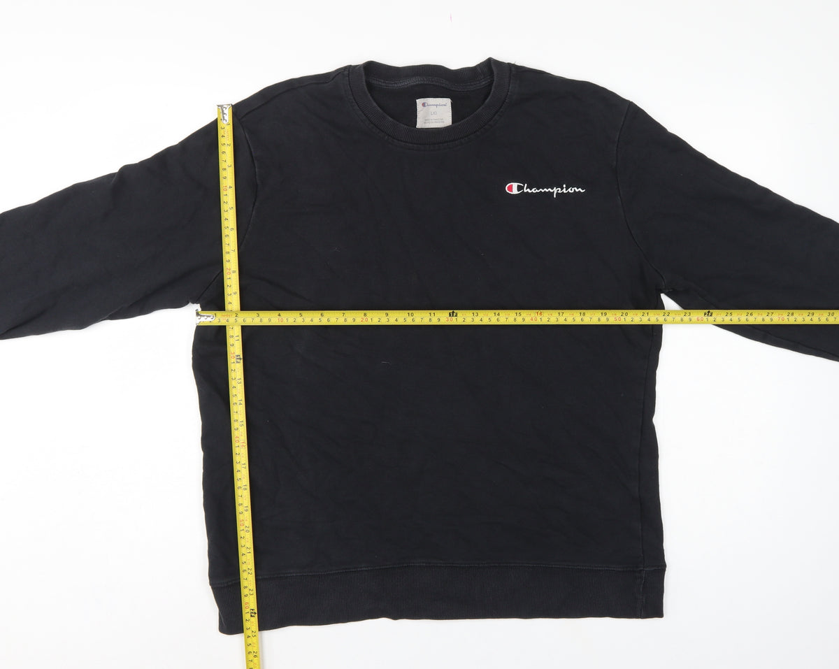 Champion Men Black L Crew Neck Pullover Sweatshirt Embroidered Logo