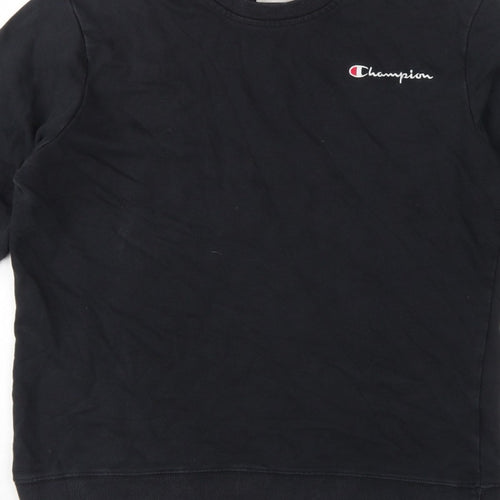 Champion Men Black L Crew Neck Pullover Sweatshirt Embroidered Logo