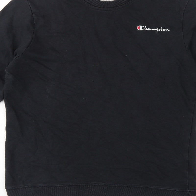 Champion Men Black L Crew Neck Pullover Sweatshirt Embroidered Logo
