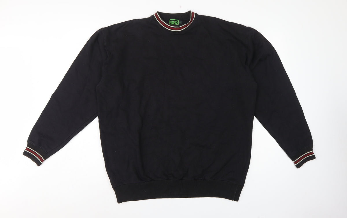 MOTO Men’s Black L Pullover Crew Neck Sweatshirt Striped Trim