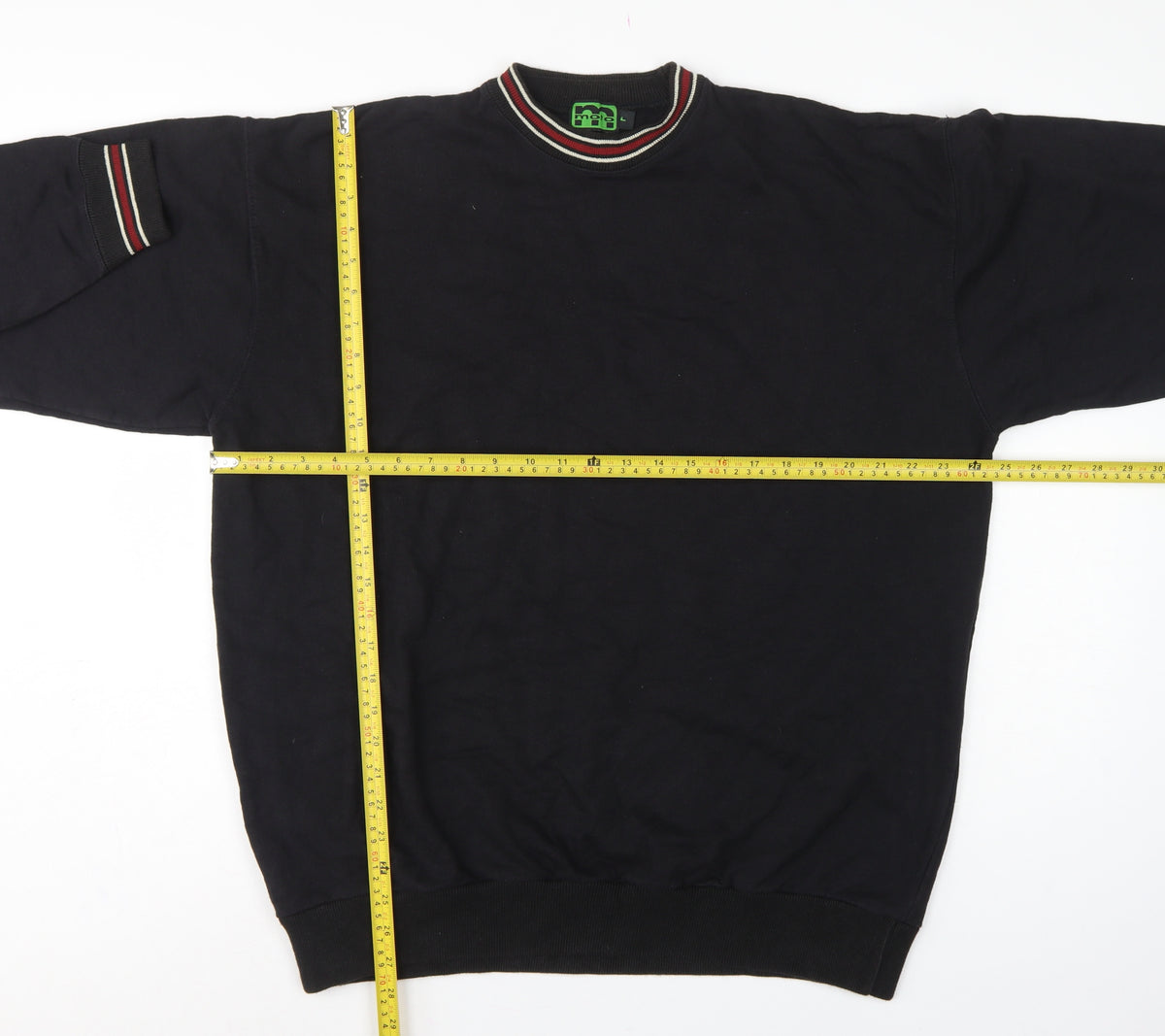 MOTO Men’s Black L Pullover Crew Neck Sweatshirt Striped Trim