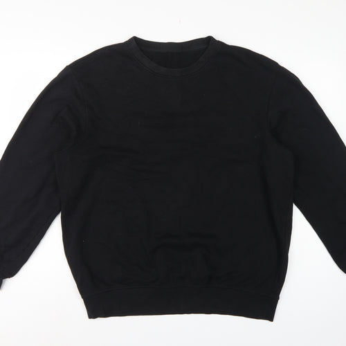 H&M Men Black L Relaxed Fit Crew Neck Pullover Sweatshirt
