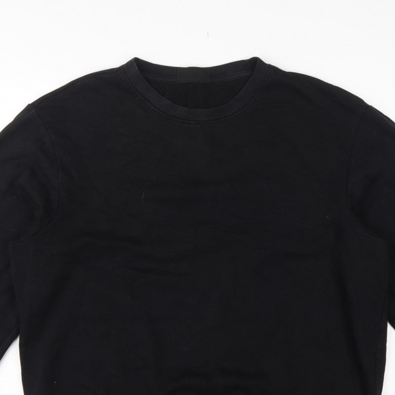 H&M Men Black L Relaxed Fit Crew Neck Pullover Sweatshirt