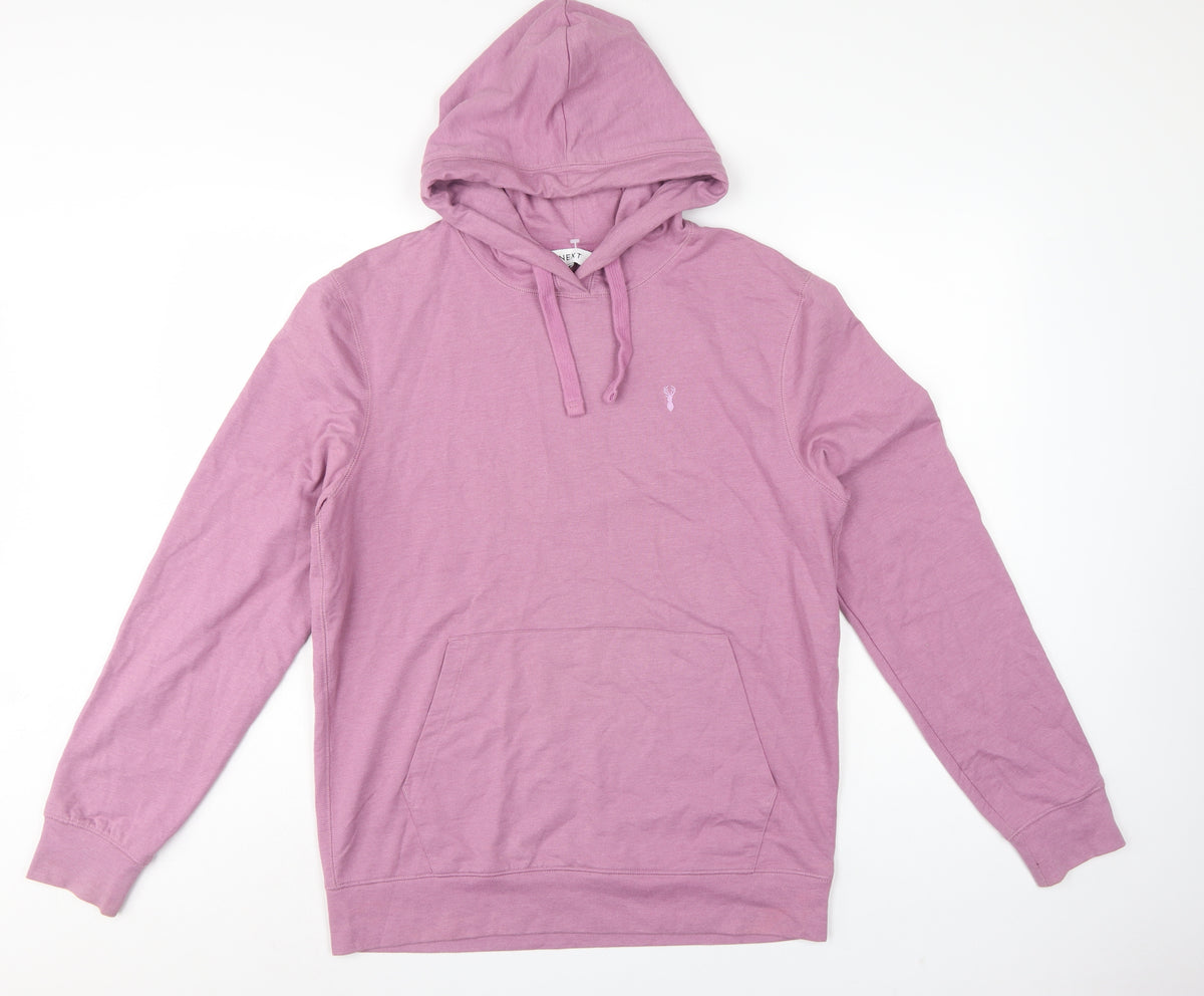 Next Men’s Pink M Pullover Hoodie Logo Cotton Blend Pockets