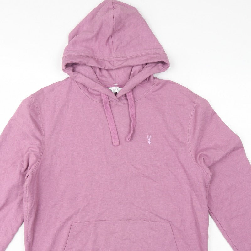 Next Men’s Pink M Pullover Hoodie Logo Cotton Blend Pockets
